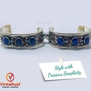 Single Handmade Kuchi Silver Cuff Bracelet: Tribal Boho Statement Jewelry